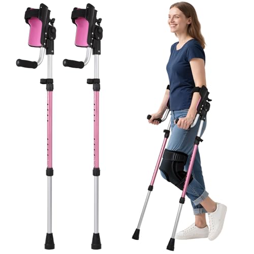 Dyna-Living Forearm Crutches for Adults - 3 Adjustable Angles Folding Forearm Crutches, Lightweight Aluminum Crutches with Adjustable Elbow Elastic Band, Perfect for Post-Surgery & Long Term Use