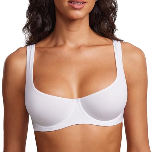 DOBREVA Women's Unlined Balconette Bra Underwire Supportive Plus Size Smooth Scoop Neck White - Unlined 34C