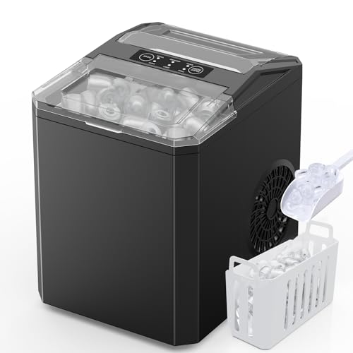 Sweetcrispy Countertop Ice Maker, Portable Ice Machine Self-Cleaning, 9 Cubes in 6 Mins, 26 lbs/24Hrs, 2 Sizes of Bullet Ice for Home Party Office,Elegant Black
