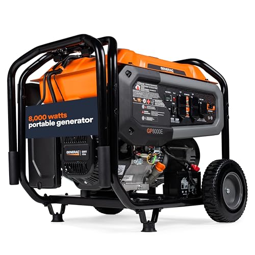 Generac 8,000-Watt Gas-Powered Portable Generator - COsense Technology - Powerrush Advanced Technology - Power for Emergencies and Recreation - Electric Start - Orange/Black - 50 State Compliant