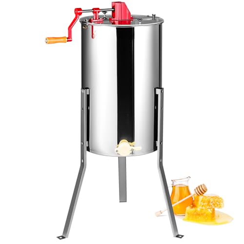 VEVOR Honey Extractor, 2/4 Frame Stainless Steel Manual Beekeeping Extraction, Honeycomb Drum Spinner with Transparent Lid, Apiary Centrifuge Equipment with Height Adjustable Stand, Silver