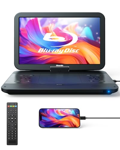17.6' Portable Blu Ray DVD Player with 15.4' Screen, HDMI Input/Output, Sync Screen, 5 Hours Playing Time, 1080P MP4 MKV Video, Surround Audio, USB SD