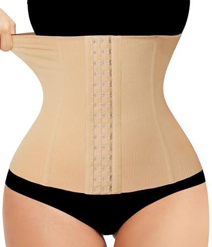 LODAY Waist Trainer Corset Shapewear Tummy Control Body Shaper Waist Cincher for Women Postpartum Belly Band Wrap(M,Beige(hook))