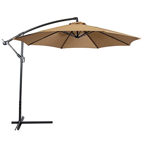 Best Choice Products 10ft Offset Hanging Market Patio Umbrella w/ Easy Tilt Adjustment, Polyester Shade, 8 Ribs for Backyard, Poolside, Lawn and Garden - Beige