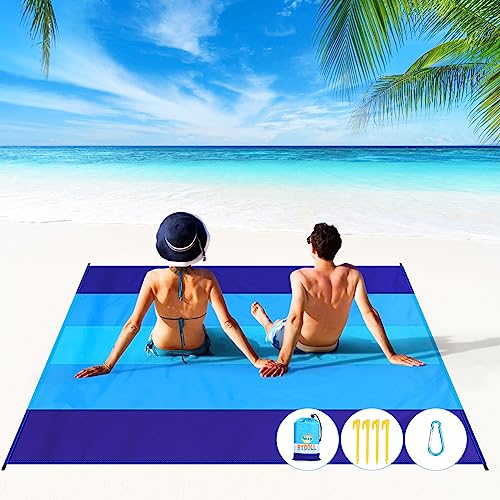 BYDOLL Beach Blanket 78''×81'' 4-7 Adults Oversized Lightweight Waterproof Sandproof Beach Blanket Large Picnic Mat for Travel Camping Hiking Picnic(78' X 81', Blue-Mixed)