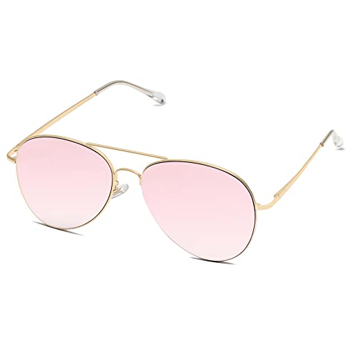 SOJOS Classic Aviator Sunglasses for Women Men Metal Frame Spring Hinges SJ1030, Gold/Pink