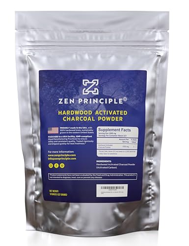 Zen Principle Hardwood Activated Charcoal Powder 100 Percent from USA Trees. All Natural. Whitens Teeth, Rejuvenates Skin and Hair, Supports Better Digestion, 8 oz.