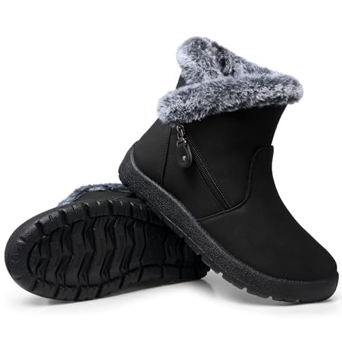 SHIBEVER Winter Boots for Women Waterproof: Womens Snow Boots Warm - Black Size 8 Ankle Fur Lined Insulated Winter Shoes