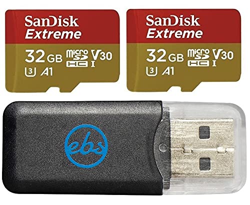SanDisk Extreme (UHS-1 U3 / V30) A1 32GB (2 Pack) MicroSD Card for GoPro Hero 10 Black Action Cam Hero10 SDHC (SDSQXAF-032G-GN6MN) Bundle with (1) Everything But Stromboli Micro SD Memory Card Reader