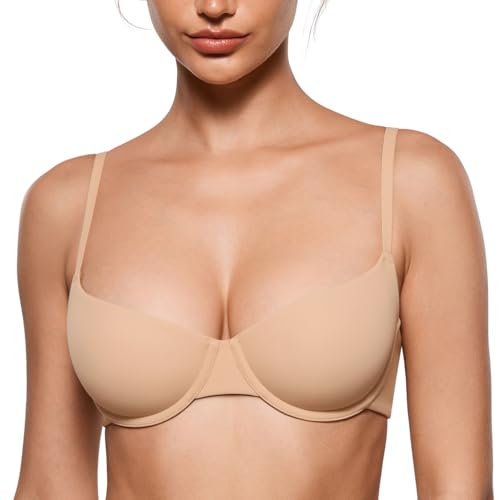 INLYRIC Women's Inbarely Plus Balconette Bra - Demi Unlined No Padding Underwire Comfort Natural Support Everyday Bras Warm Beige - Go Up a Cup Size 36C