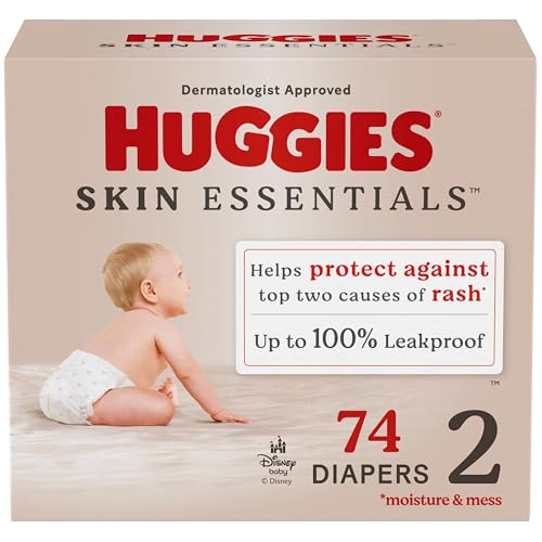 Huggies Size 2 Diapers, Skin Essentials Baby Diapers, Size 2 (12-18 lbs), 74 Count, Packaging May Vary
