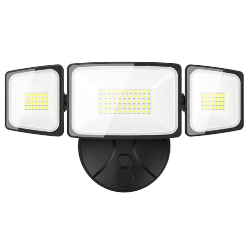 Onforu 60W Flood Lights Outdoor, 6000LM Brightness Security Lights Switch Controlled, 3 Adjustable Heads, IP65 Waterproof, 6500K Wall Mount Exterior LED Flood Light