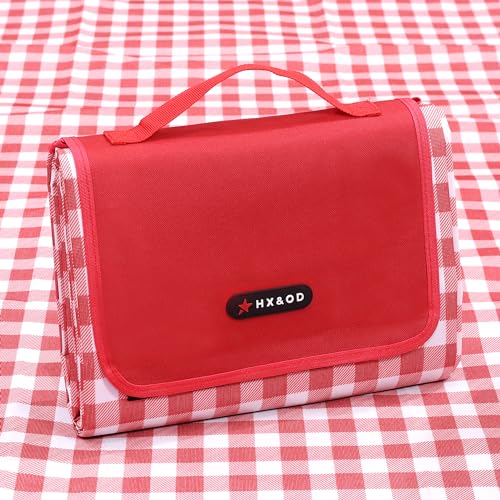 Picnic Blanket Outdoor Extra Large Picnic Mat 80'X60' Camping Blanket Beach Blanket Foldable Waterproof Sand Mat Hiking Travel Family Concerts(Red)