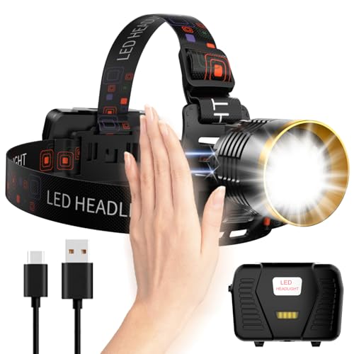 VOLISABER Headlamp Rechargeable 3000 High Lumens, 13 Mode LED 9000mAh Headlamp with Motion Sensor, Zoomable 90° Adjustable Waterproof Head Light for Adults, Camping, Hiking, Fishing, Running, Cycling