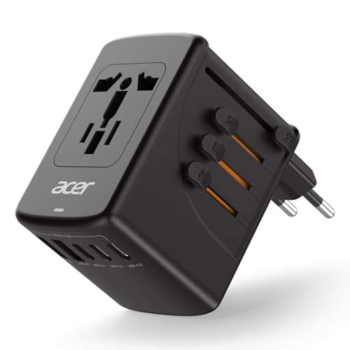 Acer Universal Travel Plug Adapter - International Power Adapter with 5 USB Ports (3 USB C) 5.8A, Worldwide Outlet Charger for USA to European UK France Germany Spain, Type C/E/F/G/I/L/A, Black