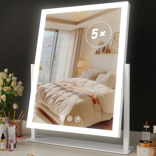 Gvnkvn Lighted Makeup Mirror, 17.2'x13.6' Hollywood Vanity Mirror with Lights, Three Color Modes, Smart Touch Control, 360°Rotation,with 5X Magnifying Glass