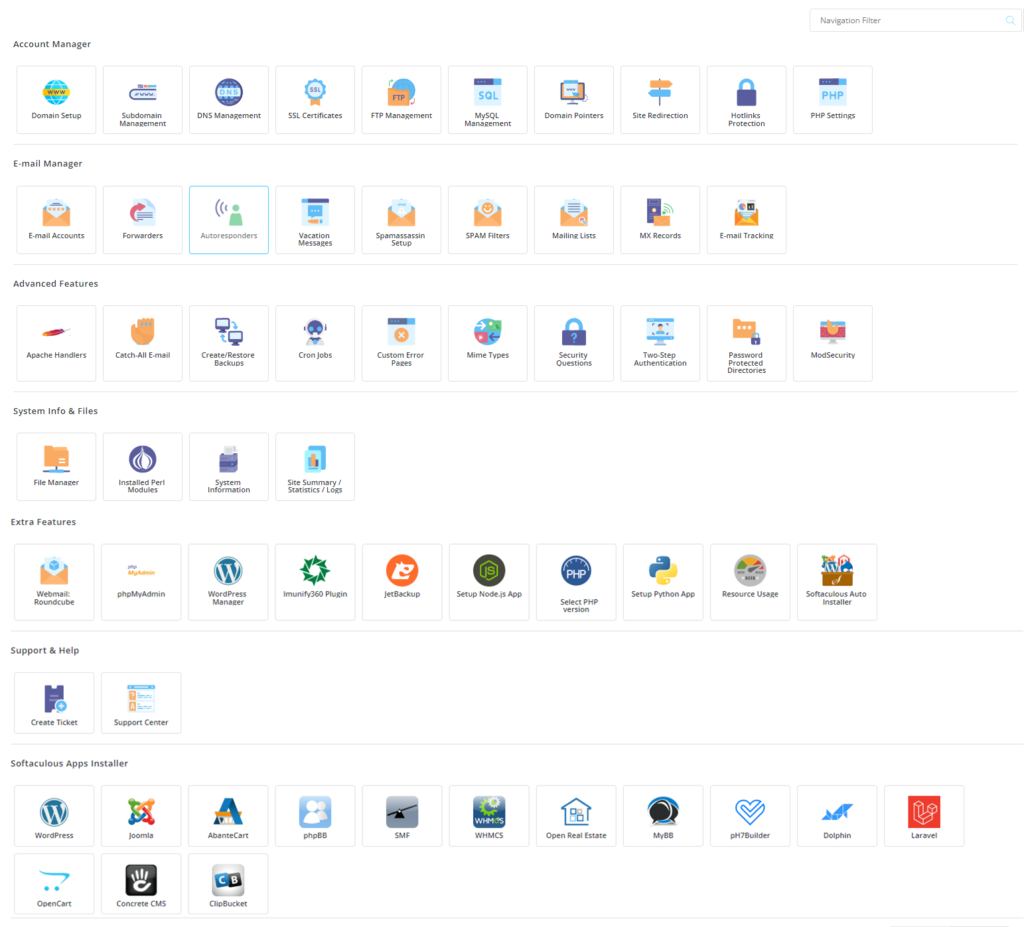 Sitecountry Cpanel features
